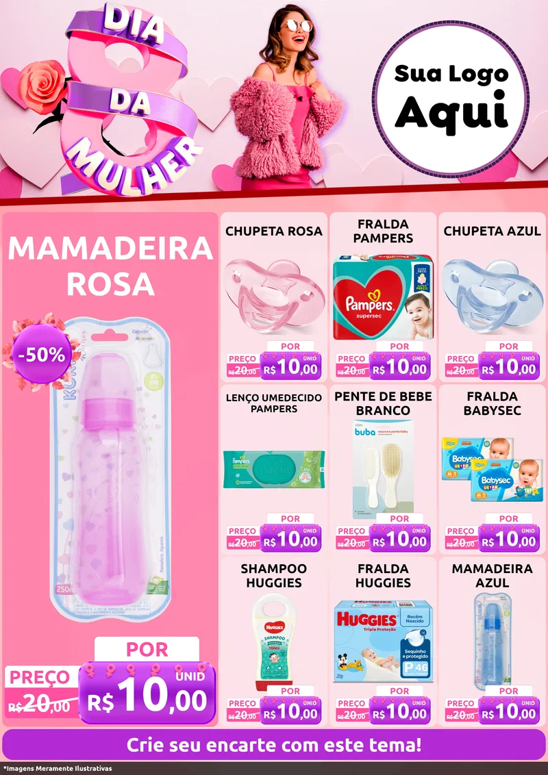 Modelo de Encarte para Encarte A4 Vertical com o tema Dia da Mulher para Bebês