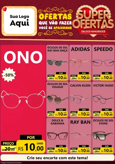 Modelo de Encarte para Encarte A4 Vertical com o tema Dia dos Namorados para Óticas