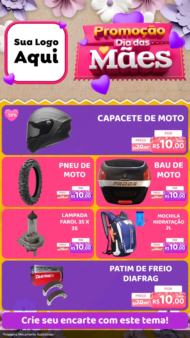 Modelo de TV para TV Vertical com o tema Promoção Dia das Mães para Moto peças