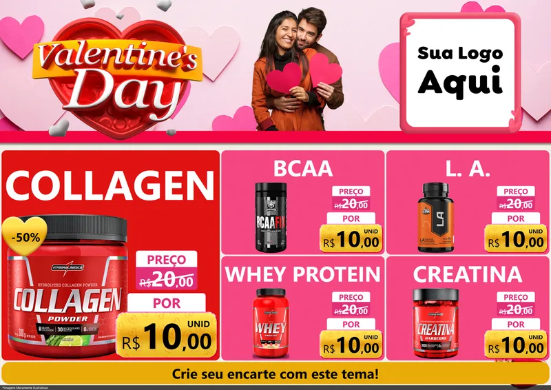 Modelo de Encarte para Encarte A4 Horizontal com o tema Valentine's Day para Suplementos alimentares
