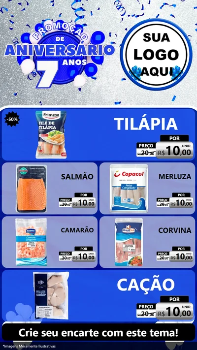 Modelo de TV para TV Vertical com o tema Promoção de Aniversário - 7 Anos para Peixaria