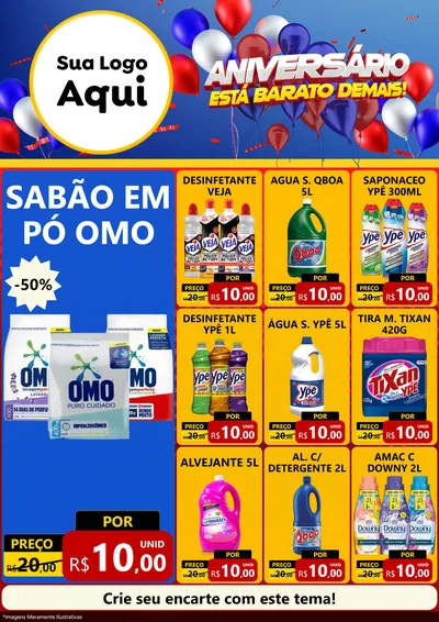 Modelo de Encarte para Encarte A4 Vertical com o tema Aniversário para Produtos de Limpeza