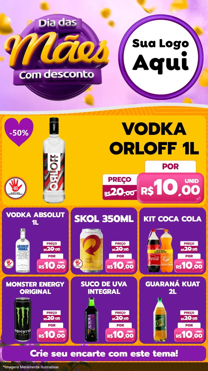 Modelo de Rede Social para Stories com o tema Dia das Mães com Desconto para Distribuidora de bebidas