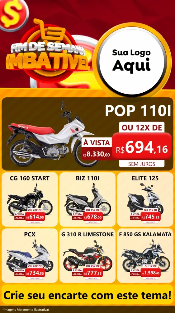 Modelo de Rede Social para Stories com o tema Fim de Semana Imbatível para Concessionaria de Motos
