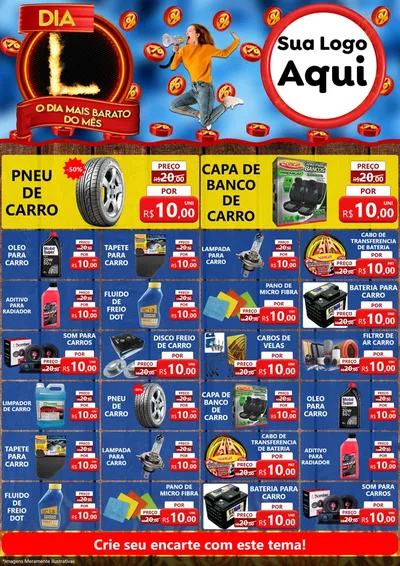 Modelo de Encarte para Encarte A4 Vertical com o tema Dia L - O Dia Mais Barato Do Mês para Auto peças