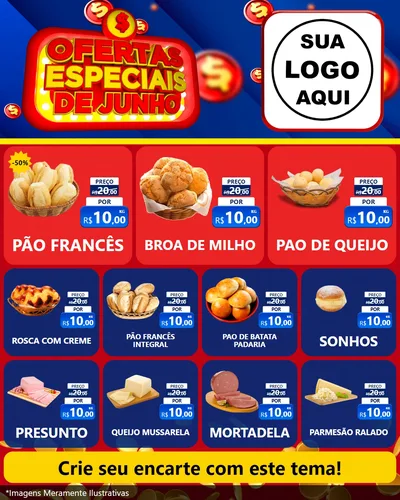 Modelo de Rede Social para Feed Instagram com o tema Ofertas Especiais de Junho para Padaria