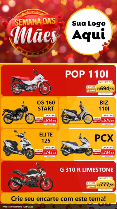 Modelo de TV para TV Vertical com o tema Semana das Mães para Concessionaria de Motos