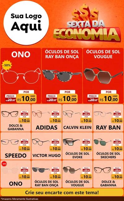 Modelo de Encarte para Encarte Grande com o tema Sexta da Economia para Óticas
