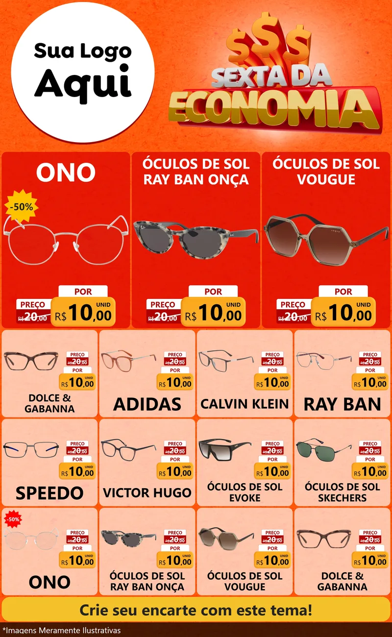 Modelo de Encarte para Encarte Grande com o tema Sexta da Economia para Óticas