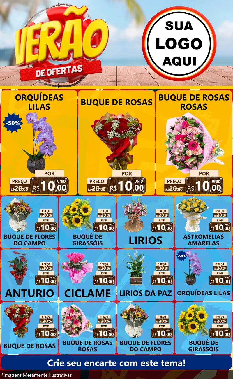 Modelo de Encarte para Encarte Grande com o tema Verão de Ofertas para Floricultura e jardim