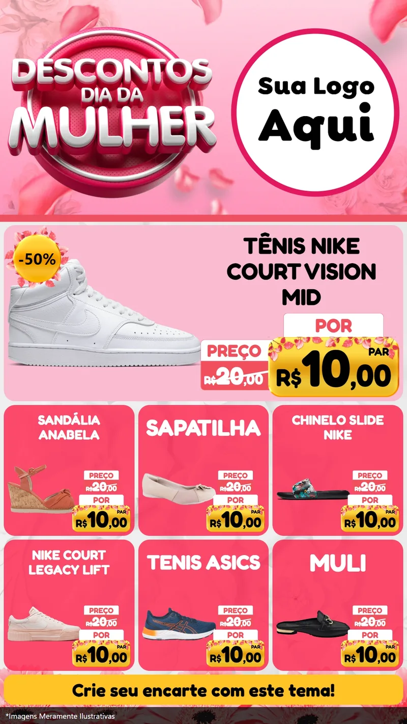 Modelo de Rede Social para Stories com o tema Descontos Dia da Mulher para Calçados
