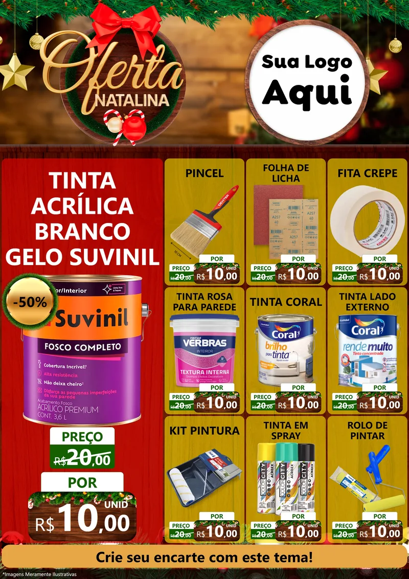 Modelo de Encarte para Encarte A4 Vertical com o tema Ofertas Natalina para Tintas e Ferramentas