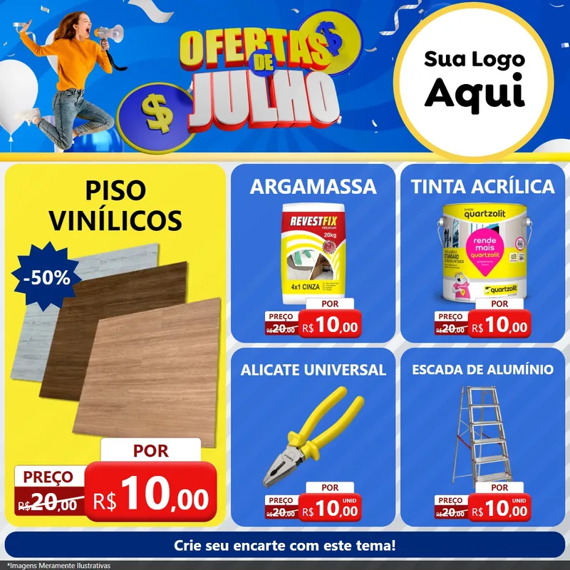 Modelo de Rede Social para Feed Facebook com o tema Ofertas de Julho para Material para Construção