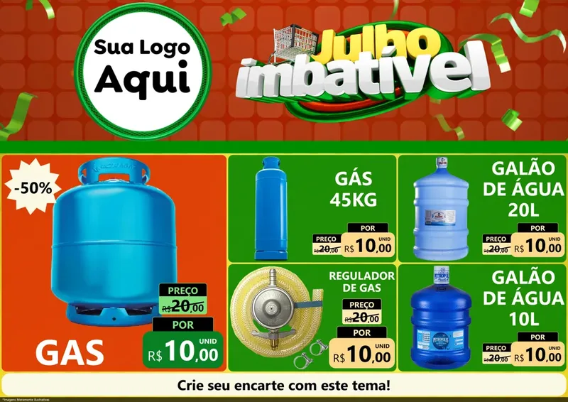 Modelo de Encarte para Encarte A4 Horizontal com o tema Julho Imbatível para Água e gás