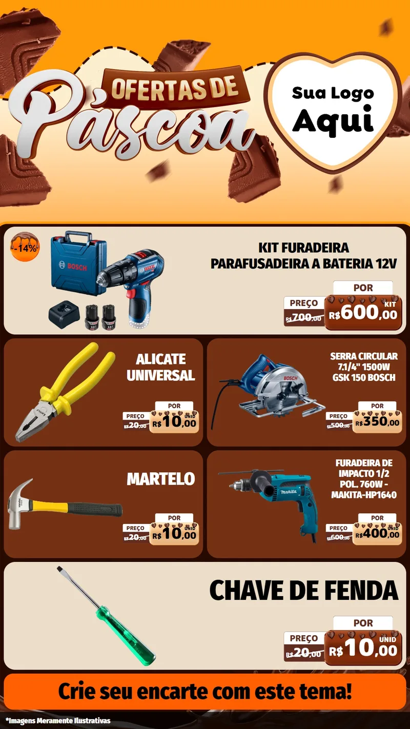 Modelo de TV para TV Vertical com o tema Ofertas de Páscoa para Maquinas e Ferramentas