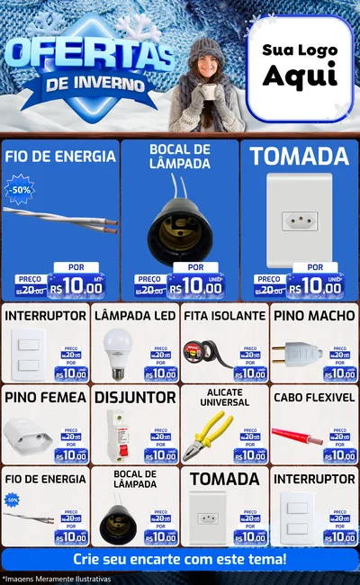 Modelo de Encarte para Encarte Grande com o tema Ofertas de Inverno para Materiais Elétricos