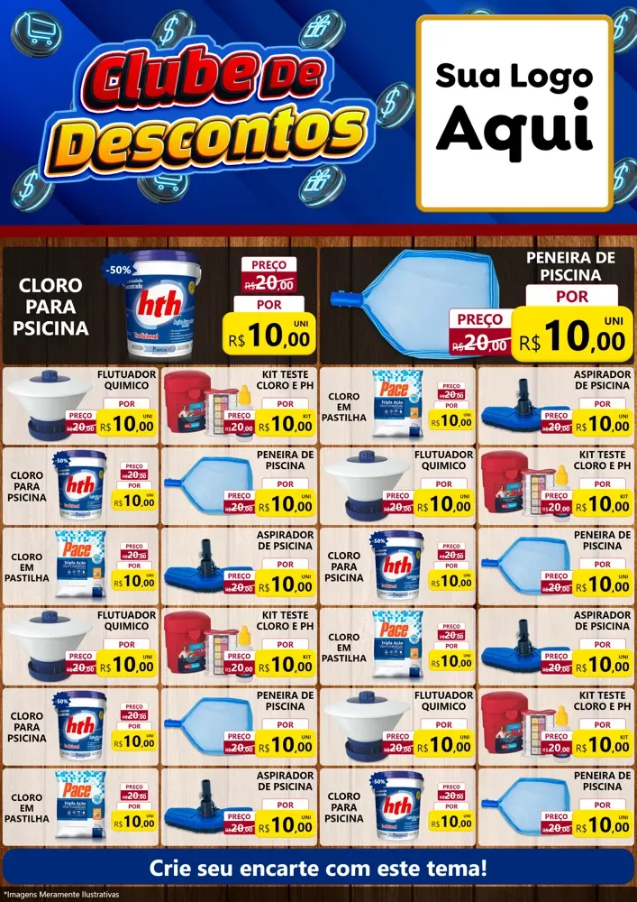 Modelo de Encarte para Encarte A4 Vertical com o tema Clube de Descontos para Produtos para Piscina