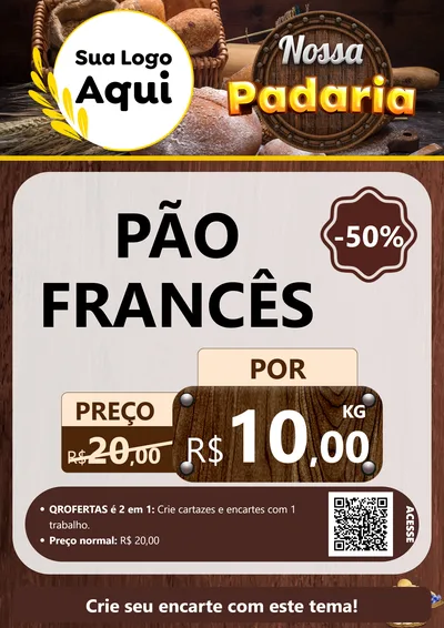 Modelo de Cartaz para Cartaz A4 Vertical com o tema Nossa Padaria para Padaria