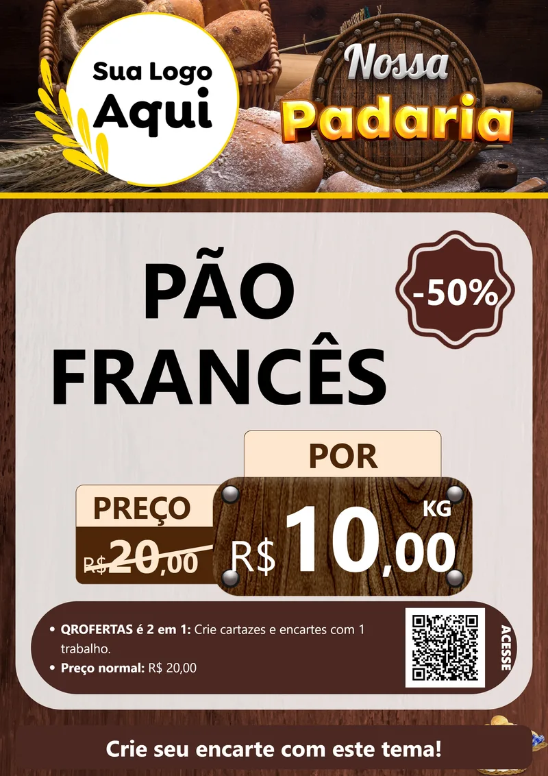 Modelo de Cartaz para Cartaz A4 Vertical com o tema Nossa Padaria para Padaria