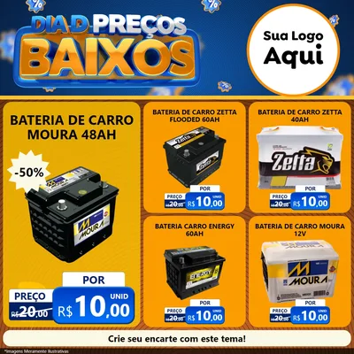 Modelo de Rede Social para Feed Facebook com o tema Dia D Preço Baixo para Baterias Elétricas