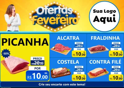 Modelo de Encarte para Encarte A4 Horizontal com o tema Ofertas de Fevereiro para Açougue