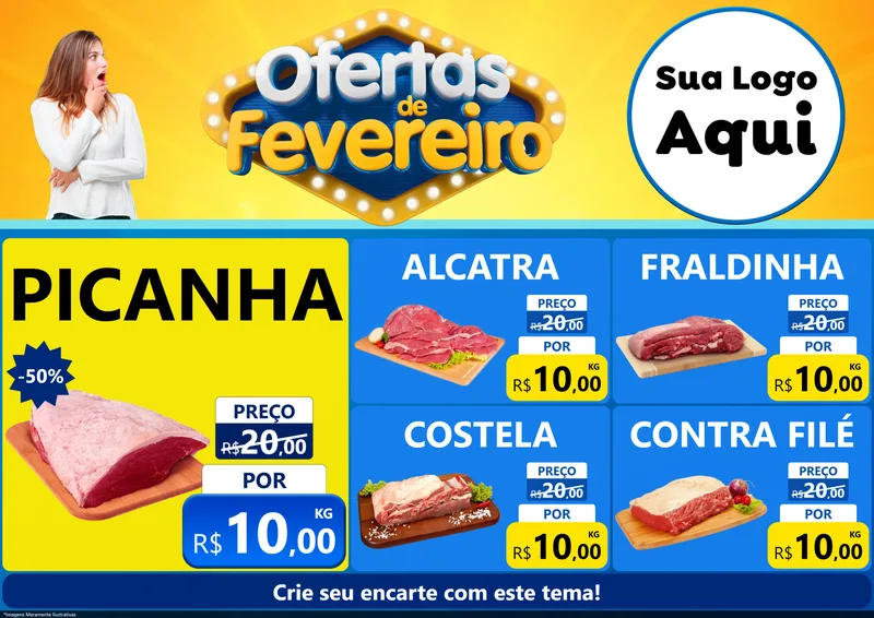 Modelo de Encarte para Encarte A4 Horizontal com o tema Ofertas de Fevereiro para Açougue