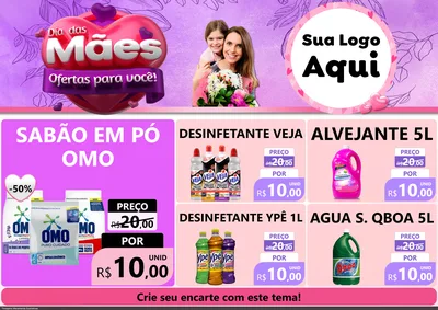 Modelo de Encarte para Encarte A4 Horizontal com o tema Dia das Mães Ofertas para Você! para Produtos de Limpeza