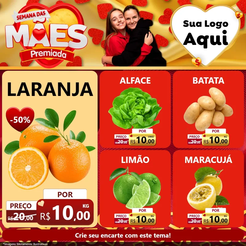 Modelo de Rede Social para Feed Facebook com o tema Semana das Mães Premiada para Hortifrúti