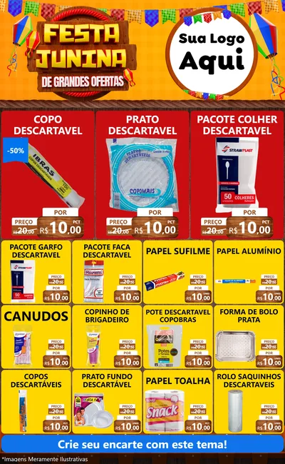 Modelo de Encarte para Encarte Grande com o tema Festa Junina de Grandes Ofertas para Embalagens