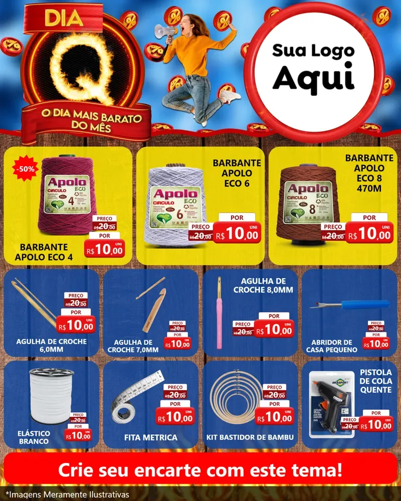 Modelo de Rede Social para Feed Instagram com o tema Dia Q - O Dia Mais Barato Do Mês para Armarinho e Aviamentos