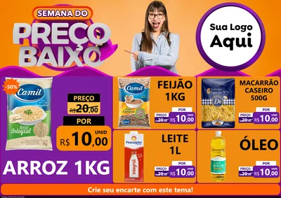 Modelo de Encarte para Encarte A4 Horizontal com o tema Semana do Preço Baixo para Supermercado
