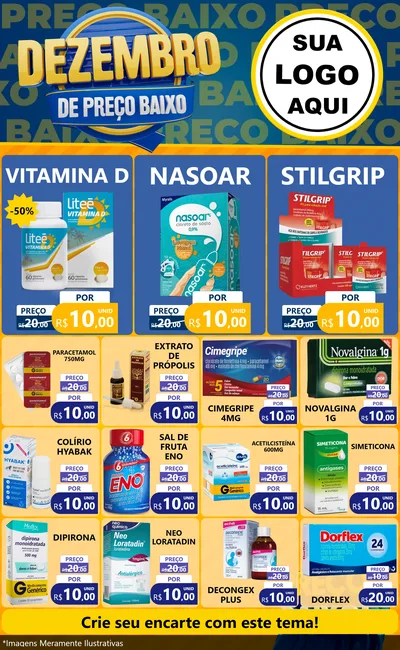 Modelo de Encarte para Encarte Grande com o tema Dezembro de Preço Baixo para Farmácia