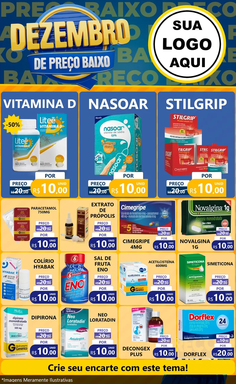 Modelo de Encarte para Encarte Grande com o tema Dezembro de Preço Baixo para Farmácia