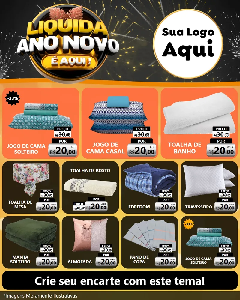 Modelo de Rede Social para Feed Instagram com o tema Liquida Ano Novo É Aqui! para Cama, Mesa e Banho