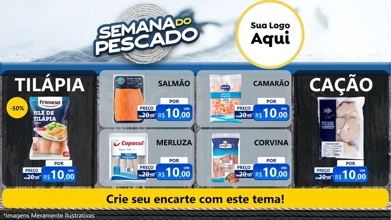 Modelo de TV para TV Horizontal com o tema Semana do Pescado para Peixaria