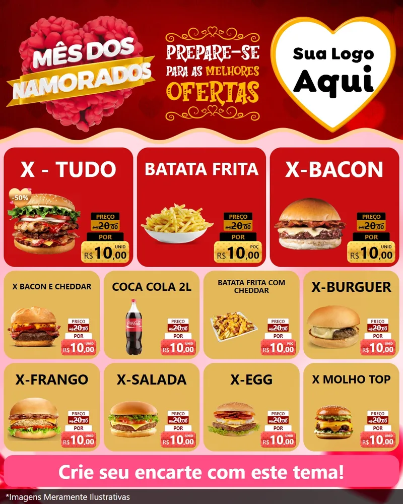 Modelo de Rede Social para Feed Instagram com o tema Mês dos Namorados para Hamburgueria