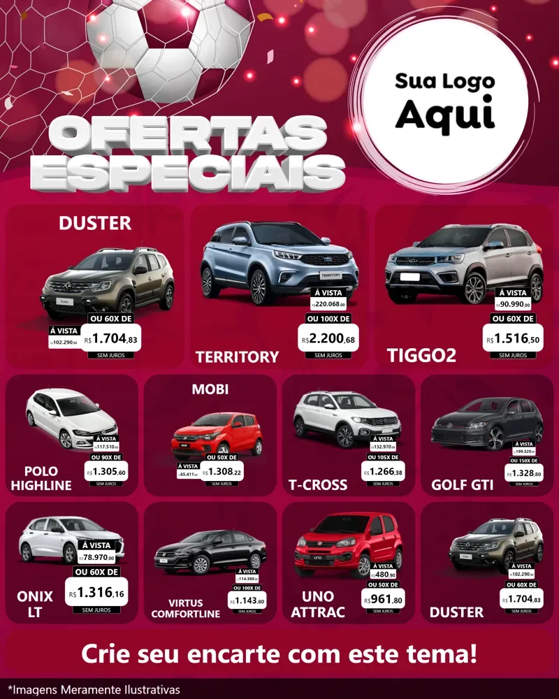 Modelo de Rede Social para Feed Instagram com o tema Ofertas Especiais - Futebol para Concessionaria de Carros