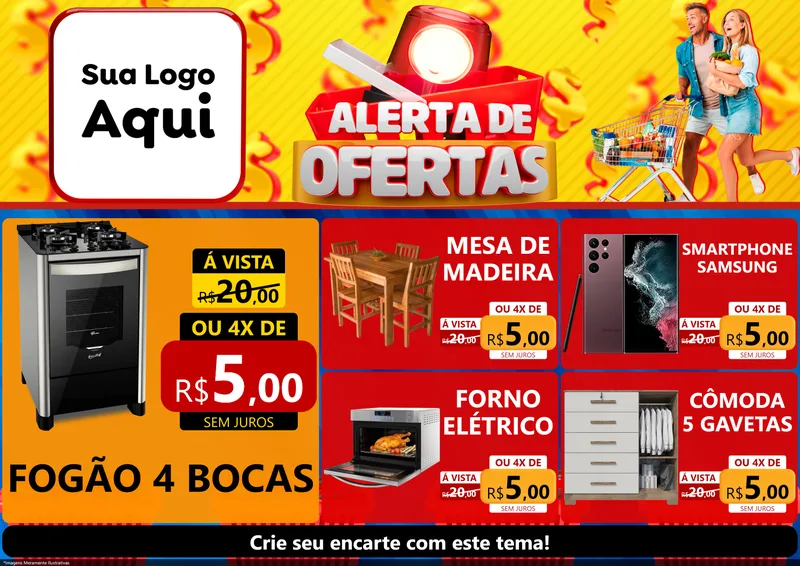 Modelo de Encarte para Encarte A4 Horizontal com o tema Alerta de Ofertas para Móveis e Eletro