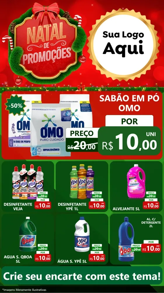 Modelo de Rede Social para Stories com o tema Natal de Promoções para Produtos de Limpeza