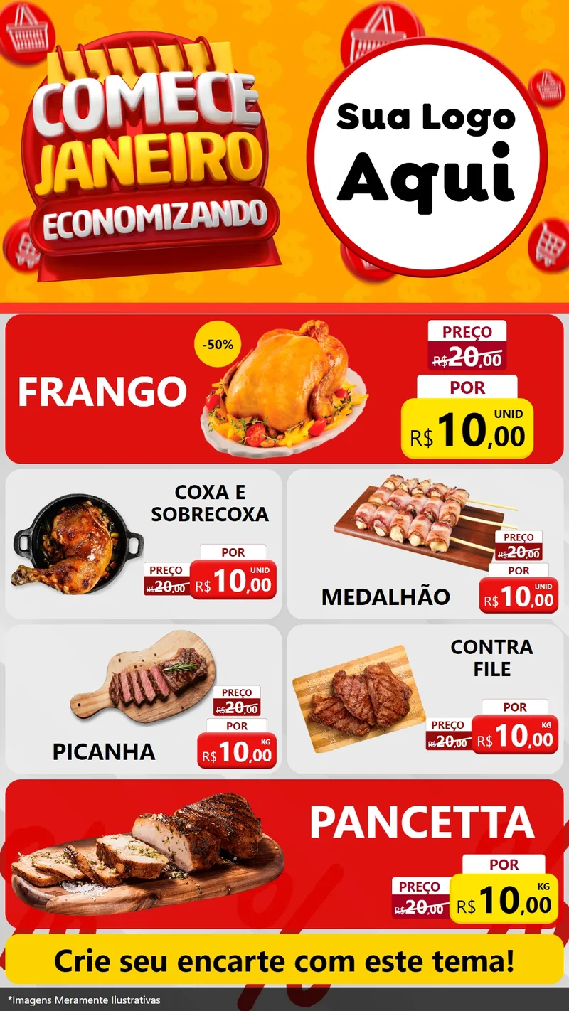 Modelo de TV para TV Vertical com o tema Comece Janeiro Economizando para Assados