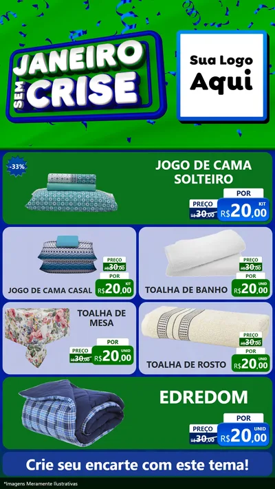 Modelo de TV para TV Vertical com o tema Janeiro Sem Crise para Cama, Mesa e Banho