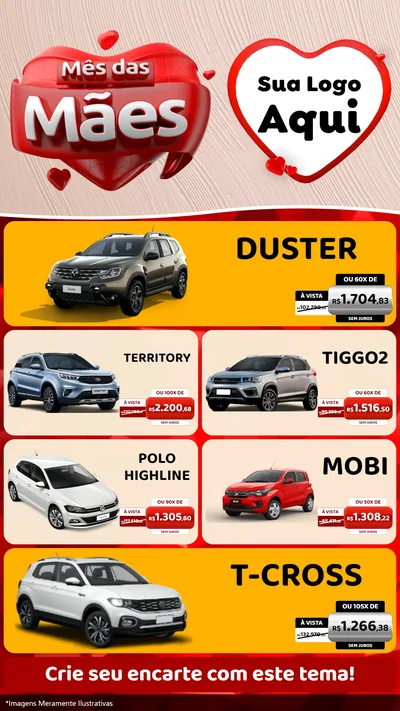Modelo de TV para TV Vertical com o tema Mês das Mães para Concessionaria de Carros