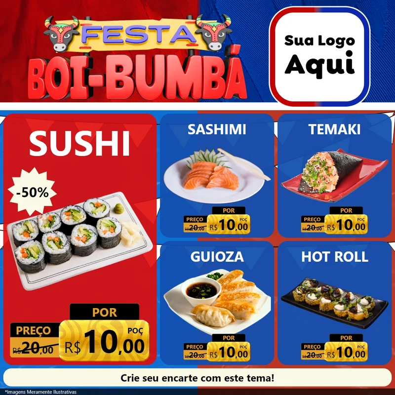 Modelo de Rede Social para Feed Facebook com o tema Festa Boi Bumbá para Comida japonesa