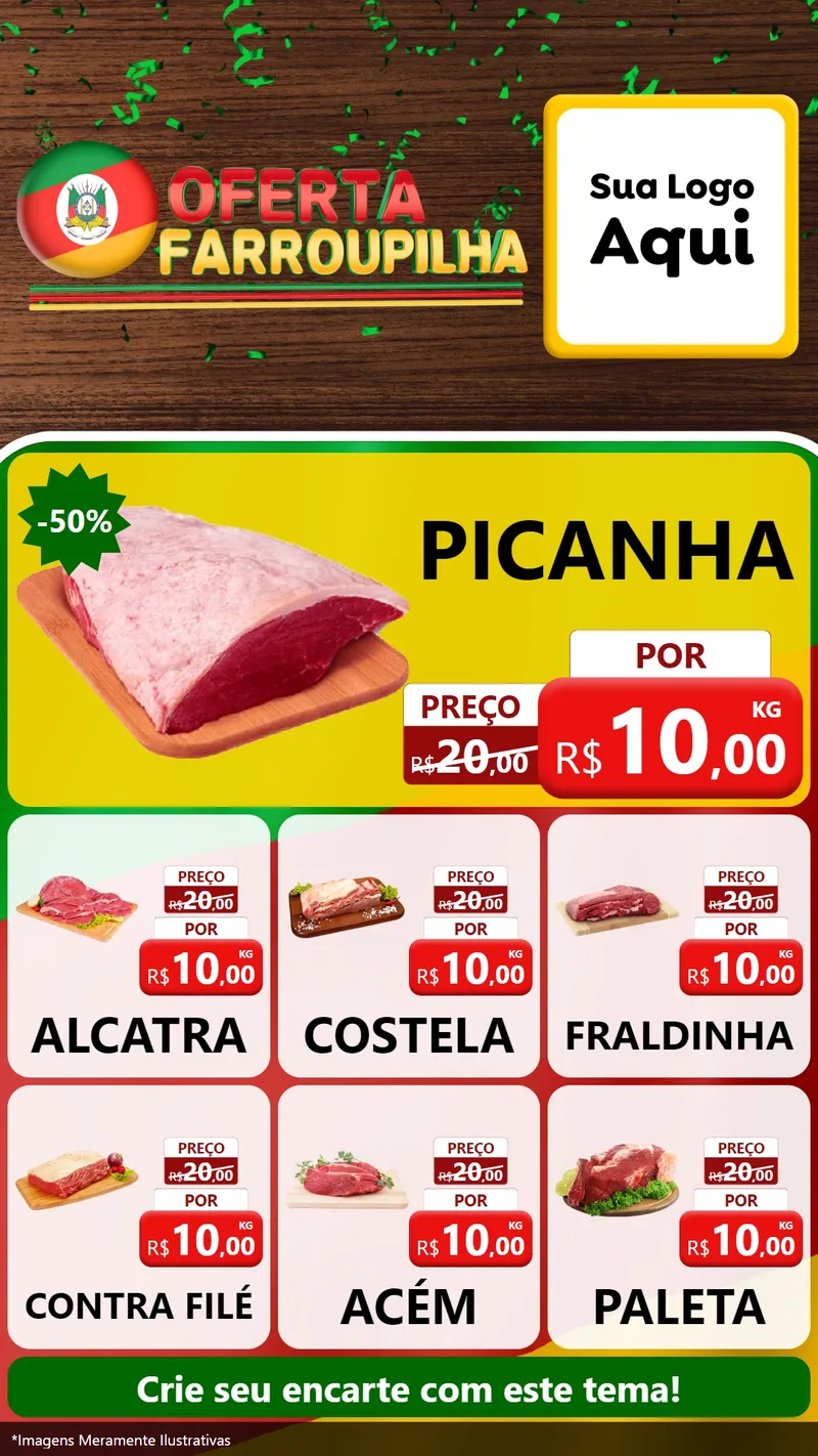 Modelo de Rede Social para Stories com o tema Oferta Farroupilha para Açougue