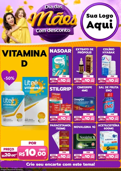 Modelo de Encarte para Encarte A4 Vertical com o tema Dia das Mães com Desconto para Farmácia