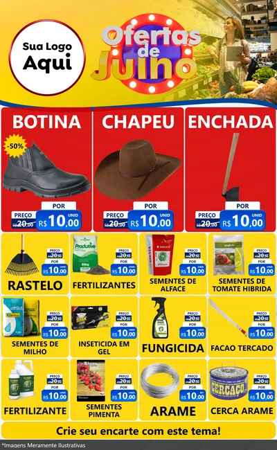 Modelo de Encarte para Encarte Grande com o tema Ofertas de Julho para Agropecuária