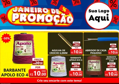 Modelo de Encarte para Encarte A4 Horizontal com o tema Janeiro de Promoção para Armarinho e Aviamentos