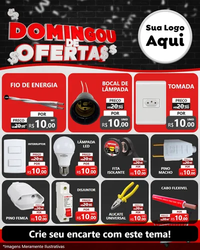 Modelo de Rede Social para Feed Instagram com o tema Domingou de Ofertas para Materiais Elétricos