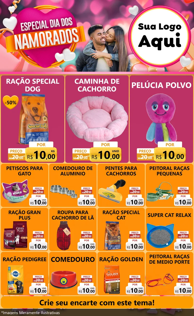 Modelo de Encarte para Encarte Grande com o tema Especial Dia dos Namorados para Pet Shop