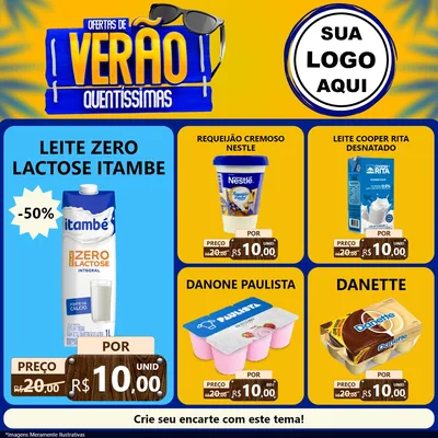Modelo de Rede Social para Feed Facebook com o tema Ofertas de Verão Quentíssimas para Frios e Laticínios